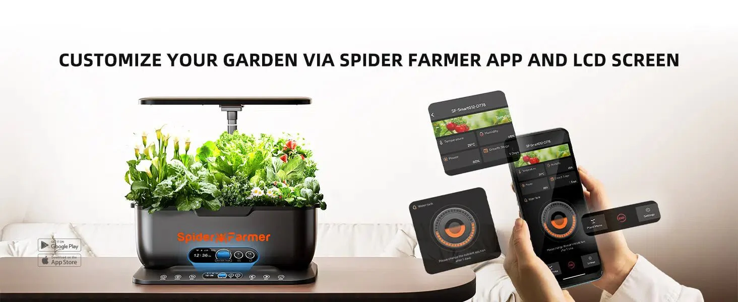 Spider Farmer SmartG12 Hydroponic Gardening System Kit, APP & Wifi Controlled, 36W LED Grow Light, 12 Pods Indoor Herb Garden, 6L Water Tank - Image 12