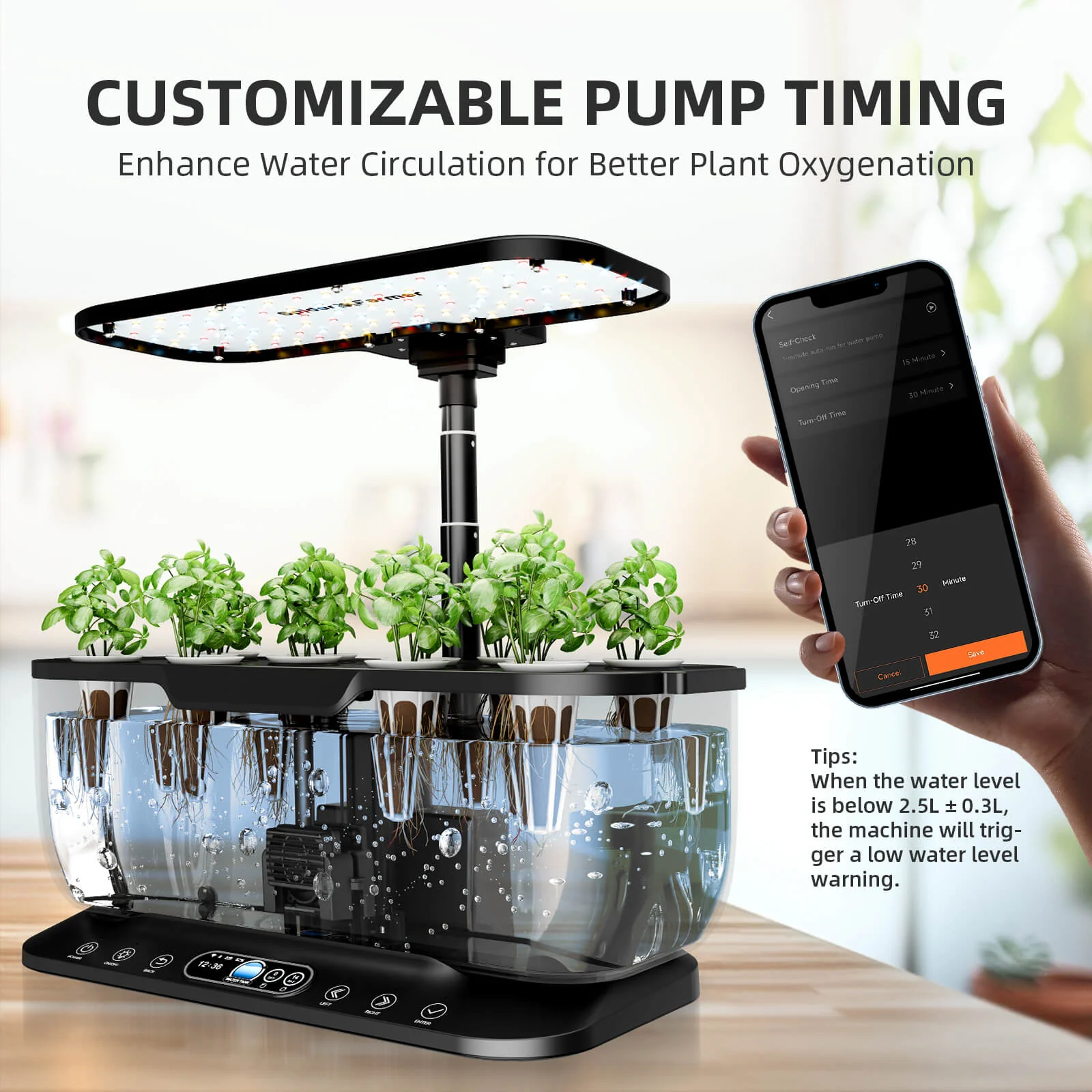 Spider Farmer SmartG12 Hydroponic Gardening System Kit, APP & Wifi Controlled, 36W LED Grow Light, 12 Pods Indoor Herb Garden, 6L Water Tank - Image 3