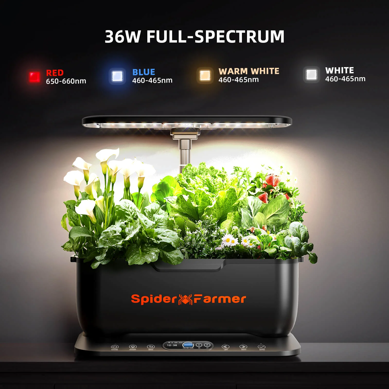 Spider Farmer SmartG12 Hydroponic Gardening System Kit, APP & Wifi Controlled, 36W LED Grow Light, 12 Pods Indoor Herb Garden, 6L Water Tank - Image 5