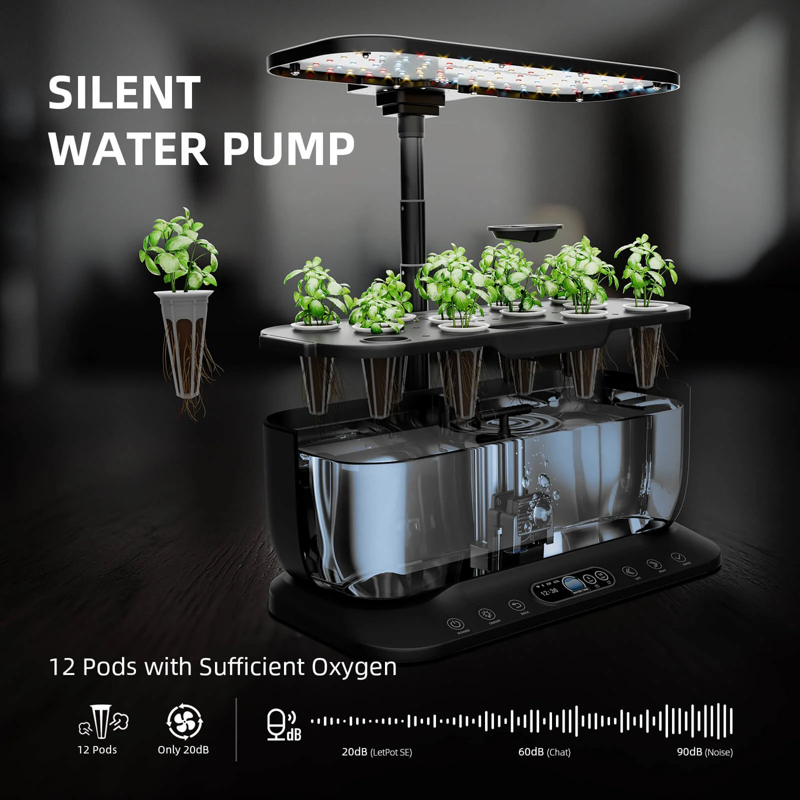 Spider Farmer SmartG12 Hydroponic Gardening System Kit, APP & Wifi Controlled, 36W LED Grow Light, 12 Pods Indoor Herb Garden, 6L Water Tank - Image 6