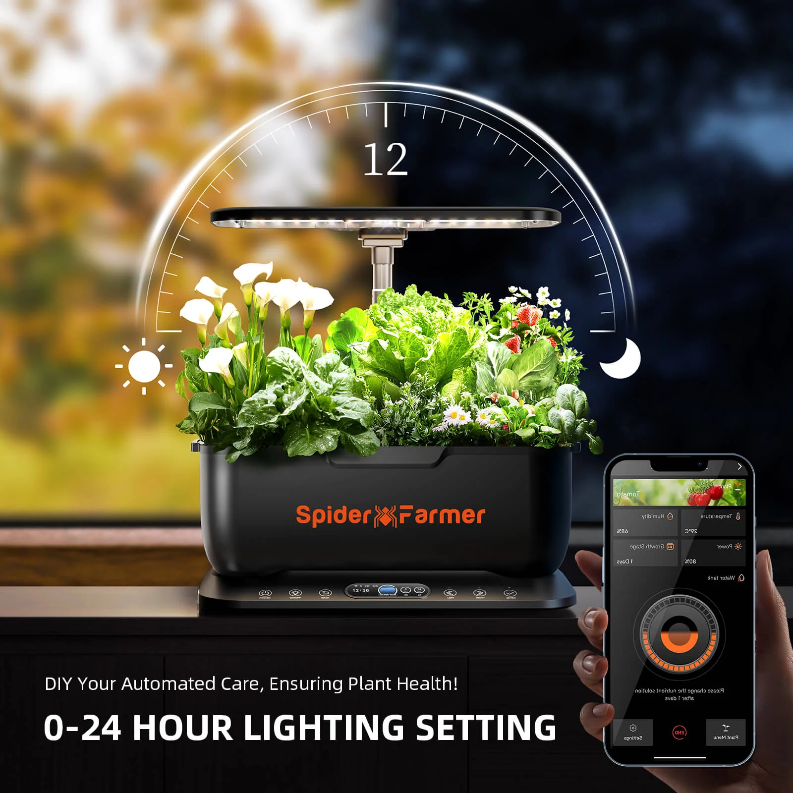 Spider Farmer SmartG12 Hydroponic Gardening System Kit, APP & Wifi Controlled, 36W LED Grow Light, 12 Pods Indoor Herb Garden, 6L Water Tank - Image 8