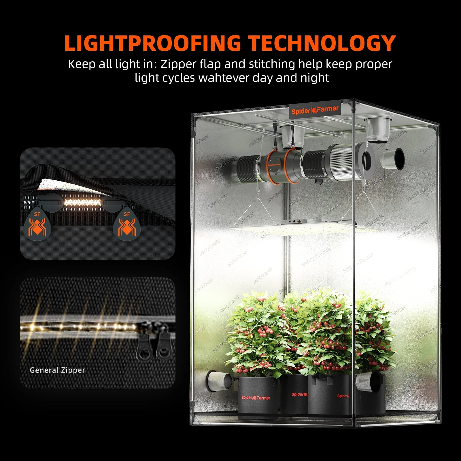 Spider Farmer 2’x2′ Complete Grow Tent Kit丨SF1000 301H EVO Full Spectrum LED Grow Light丨6” Clip Fan丨4” Ventilation System with GGS Controller - Image 10