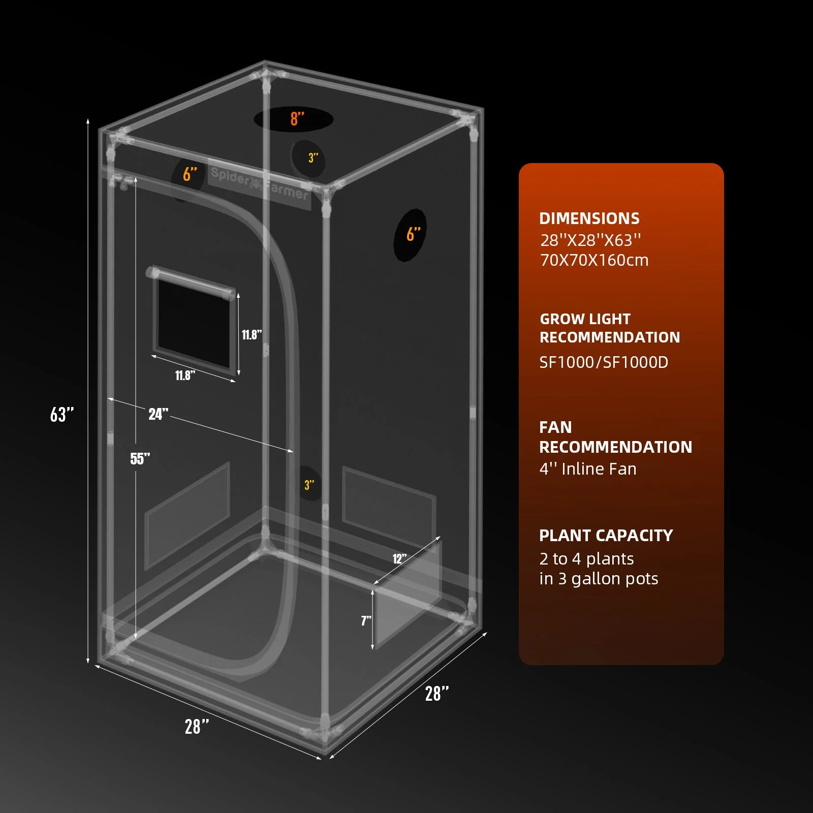 Spider Farmer 2’x2′ Complete Grow Tent Kit丨SF1000 301H EVO Full Spectrum LED Grow Light丨6” Clip Fan丨4” Ventilation System with GGS Controller - Image 13