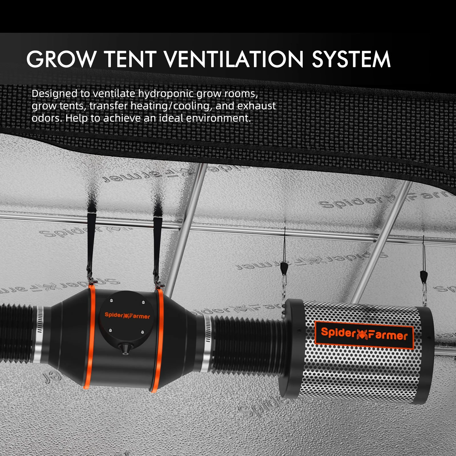 Spider Farmer 2’x2′ Complete Grow Tent Kit丨SF1000 301H EVO Full Spectrum LED Grow Light丨6” Clip Fan丨4” Ventilation System with GGS Controller - Image 8