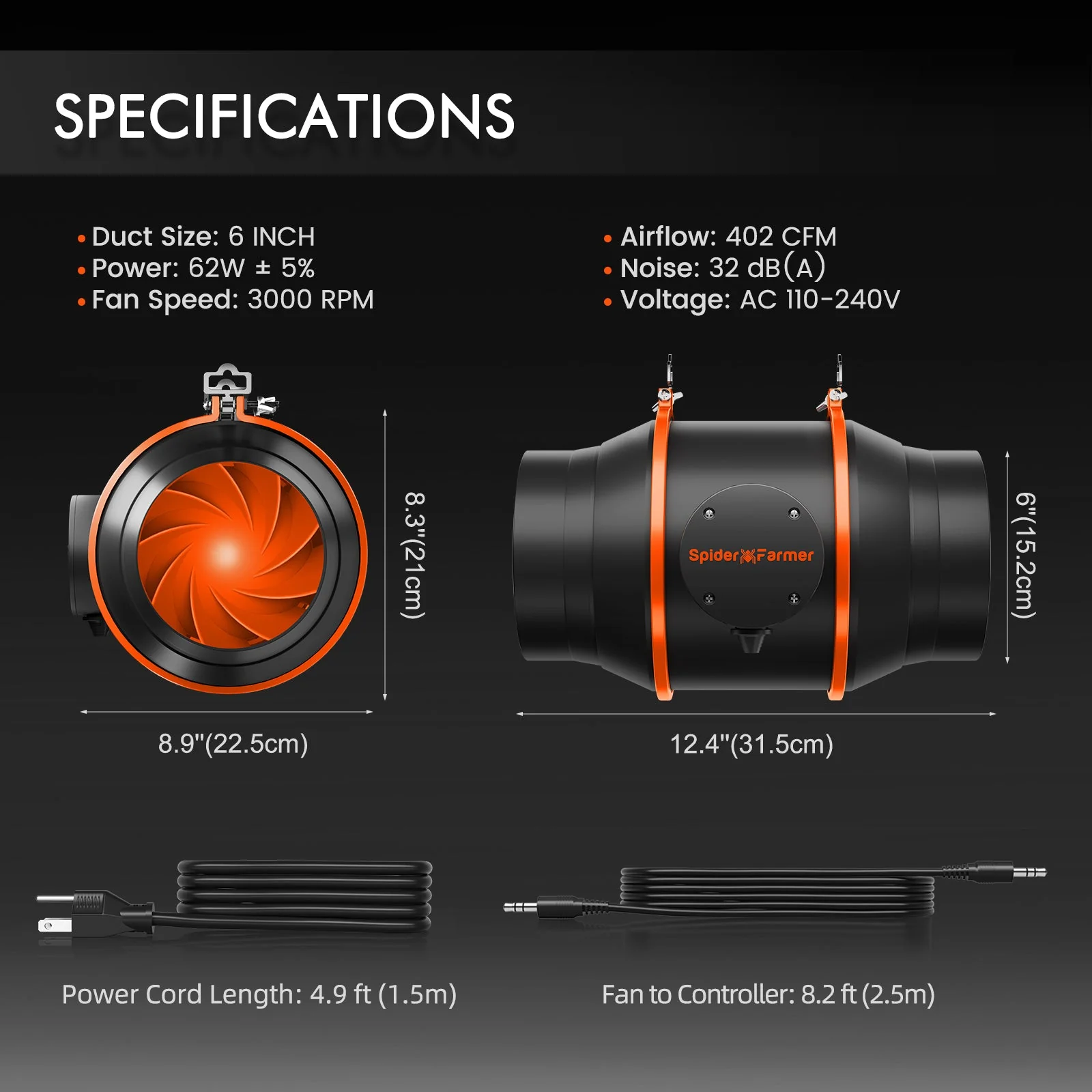 Spider Farmer 4’x4′X6.5′ Complete Grow Tent Kit丨SF4000 301H EVO Full Spectrum LED Grow Light丨6” Clip Fan丨6” Ventilation System with Speed Controller - Image 10