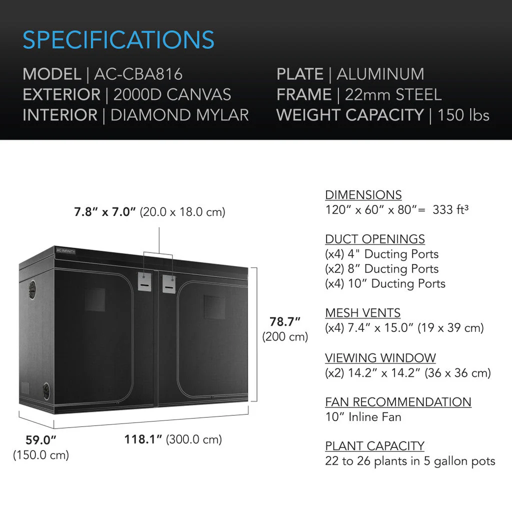 AC Infinity Cloudlab 816 - 10x5 Grow Tent 120" x 60" x 80" - Image 6