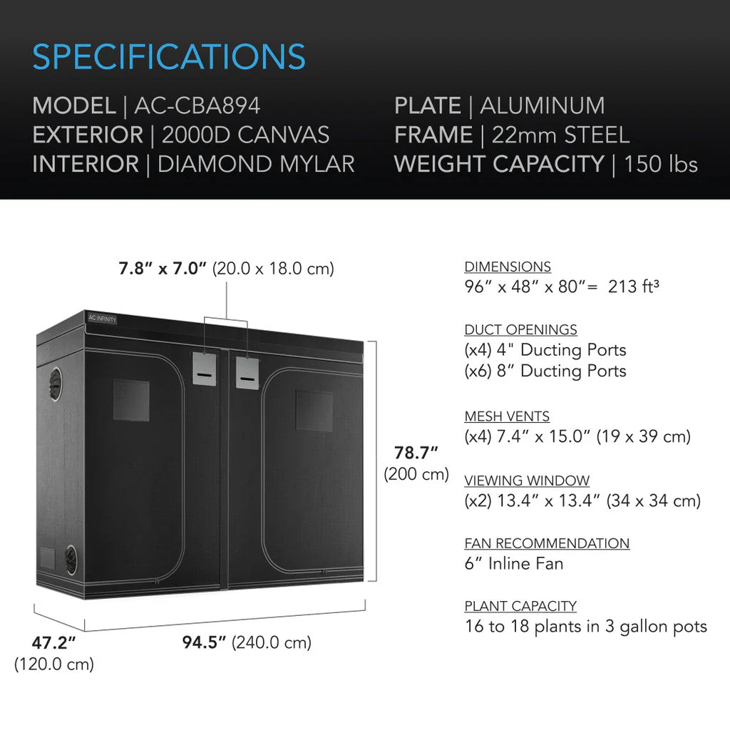 AC Infinity Cloudlab 894 - 8x4 Grow Tent 96" x 48" x 80" - Image 6