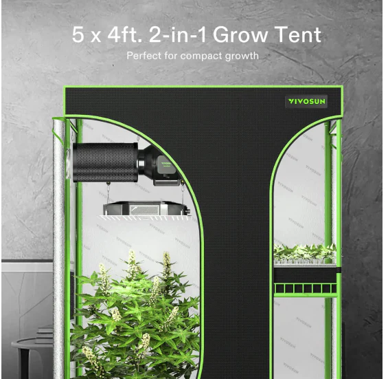 Vivosun 2-in-1 Mylar Grow Tent 5x4 with Multi-Chamber,  60" x 48" x 80" - Image 2