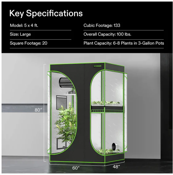 Vivosun 2-in-1 Mylar Grow Tent 5x4 with Multi-Chamber,  60" x 48" x 80" - Image 3