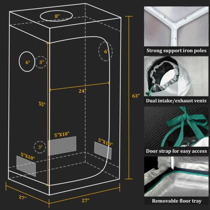 Mars Hydro 2.3x2.3 Thermostat Controlled Grow Tent Kit w/ TS 1000 LED Grow Light - Image 4