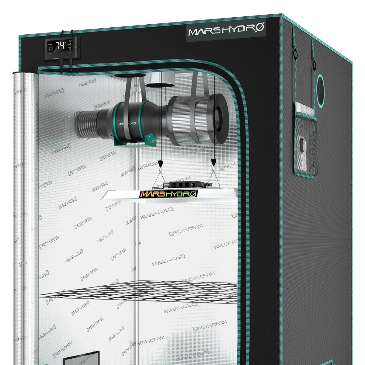 Mars Hydro 4x4 Thermostat Controlled Grow Tent Kit w/ TSW 2000 LED Grow Light - Image 7