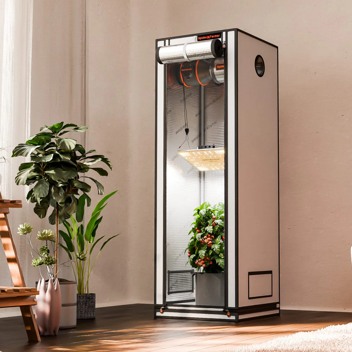 Spider Farmer 2’x2’x6′ 60cm x 60cm x 180cm Pro White Indoor Grow Tent 2000D Oxford Cloth Hydroponics Plant Growing Box - Image 3