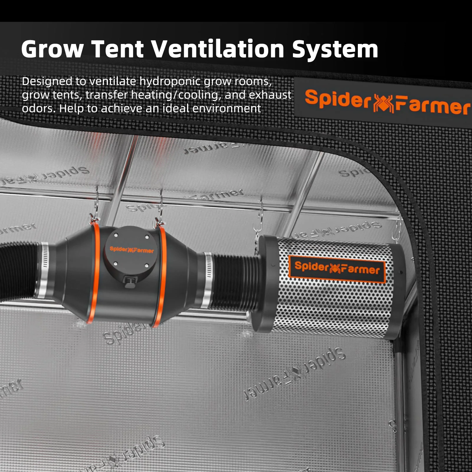 Spider Farmer 100mm 4″ Inline Fan for Indoor Grow 205CFM with GGS Controller, Carbon Filter & Ducting Combo - Image 3