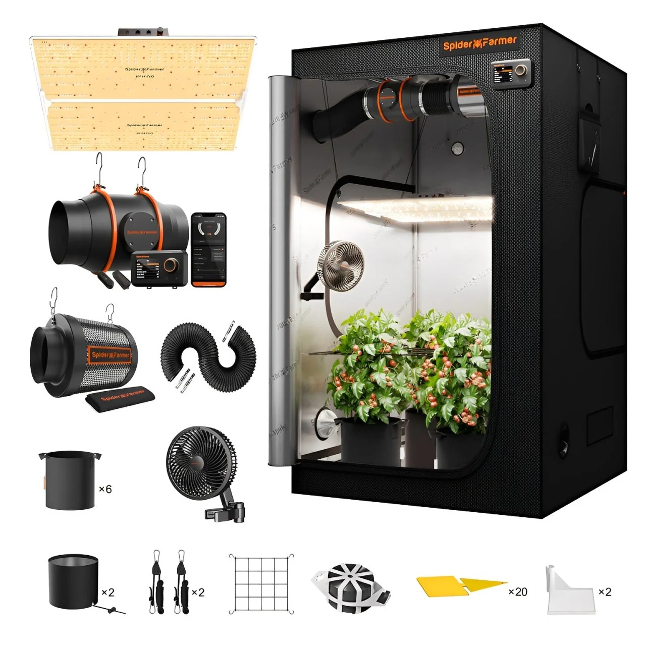 Spider Farmer 4‘x4‘x6.5‘Complete Grow Tent Kit丨SF4000 450W Full Spectrum LED Grow Light丨6” Ventilation System with Humidity and APP GGS Controller丨6” Clip Fan - Image 3