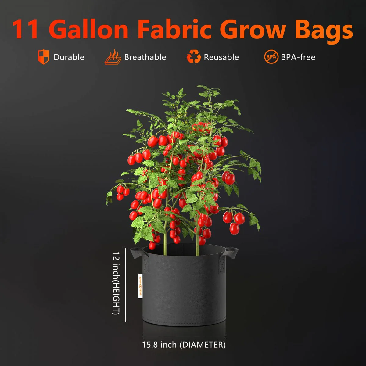 5-pack 11 gallon grow bags Heavy Duty 300G Thickened Nonwoven Plant Fabric Pots with Handles - Image 2
