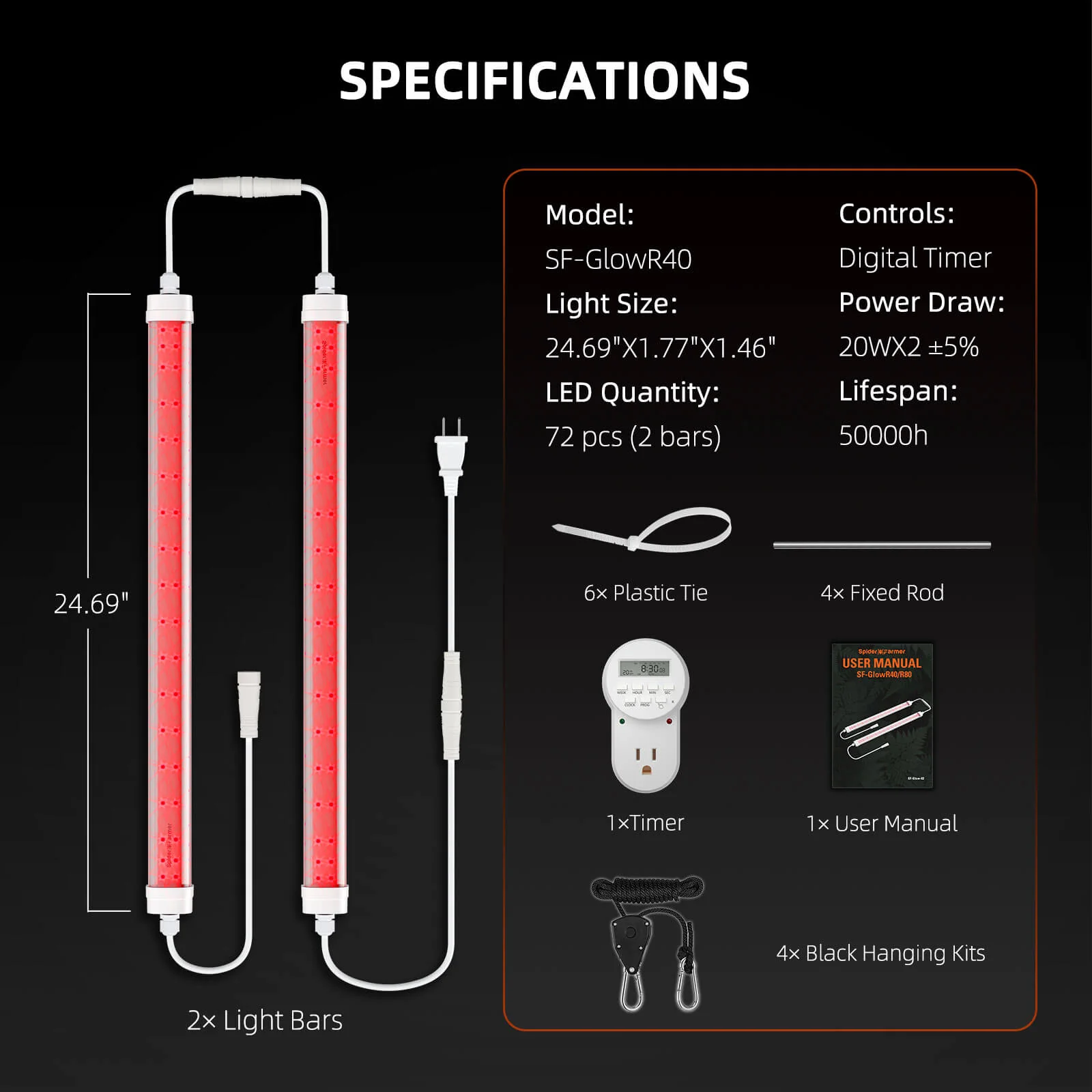 Spider Farmer GlowR40 Deep Red Spectrum 660nm Supplemental 40 Watt LED Grow Light - Image 6
