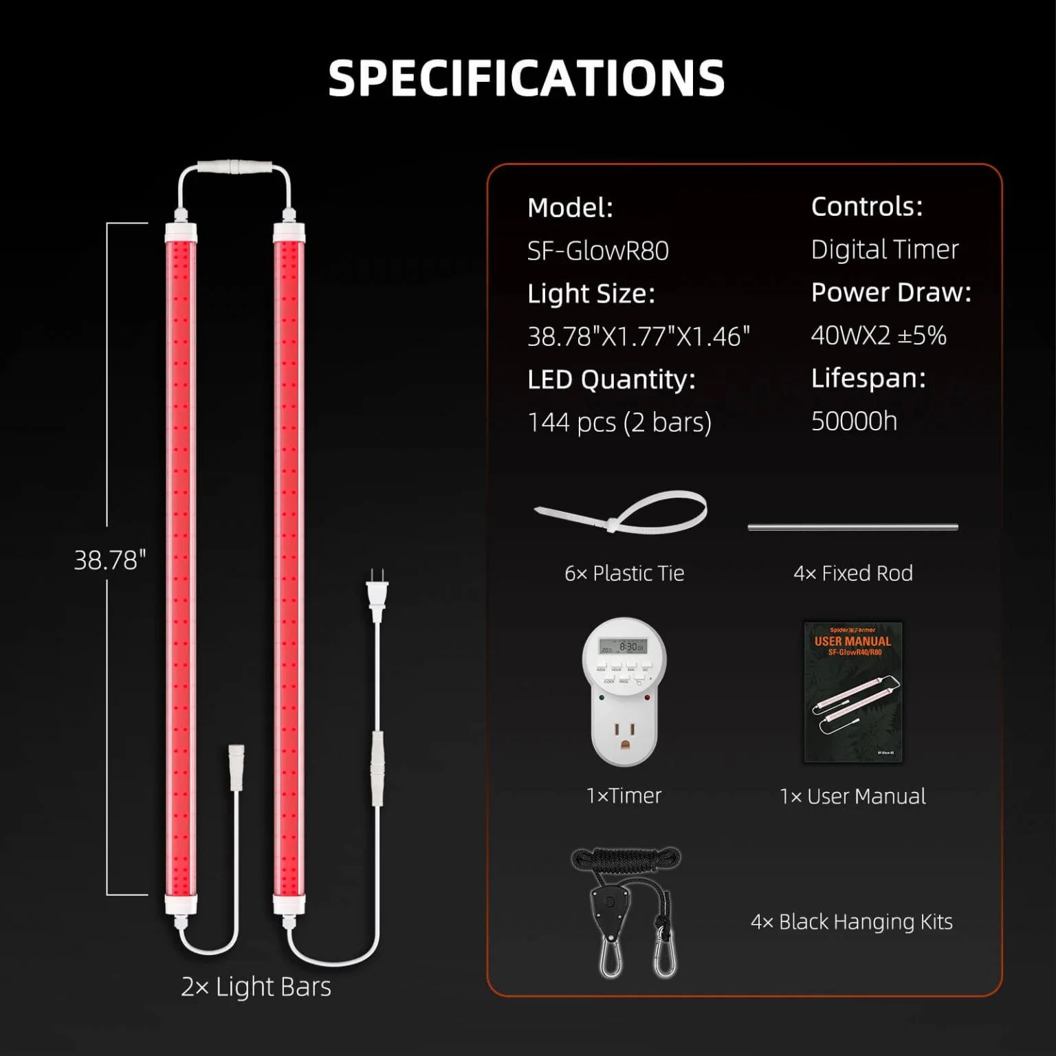Spider Farmer GlowR80 Deep Red Spectrum 660nm Supplemental 80 Watt LED Grow Light - Image 9