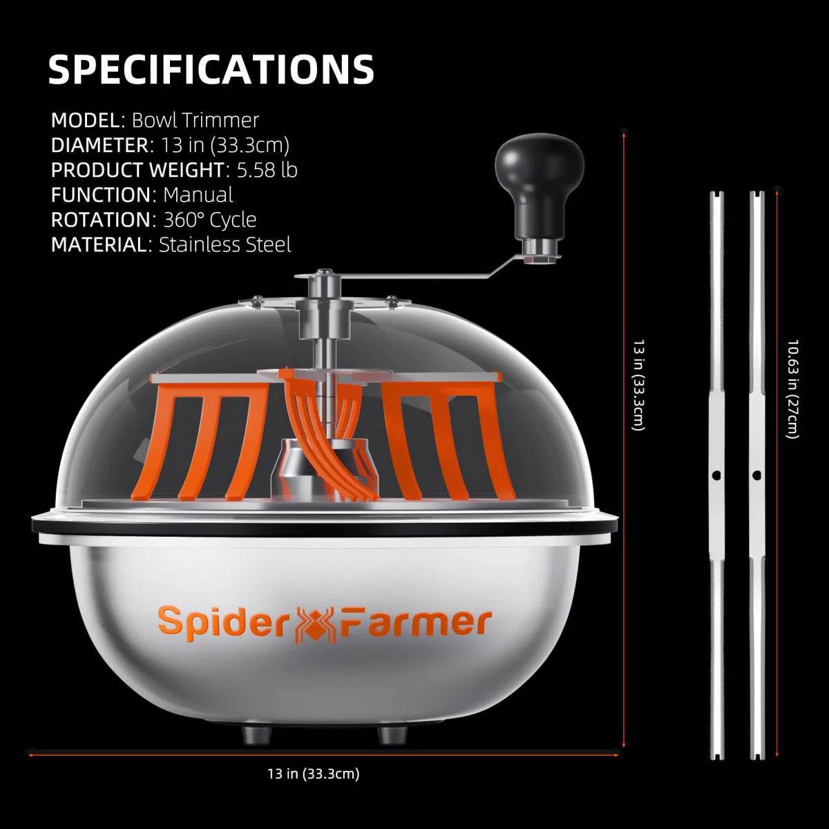 Spider Farmer 13 inch Bud Leaf Bowl Trimmer ,Twist Spin Cut with Clear Visibility Dome - Image 8