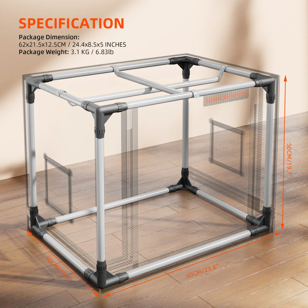 Spider Farmer 24″x16″x20″ - 60cm x 40cm x 50cm Indoor Mini Grow Tent 2000D Oxford Cloth Hydroponics Plant Cloning Growing Seedling Vegetable - Image 6