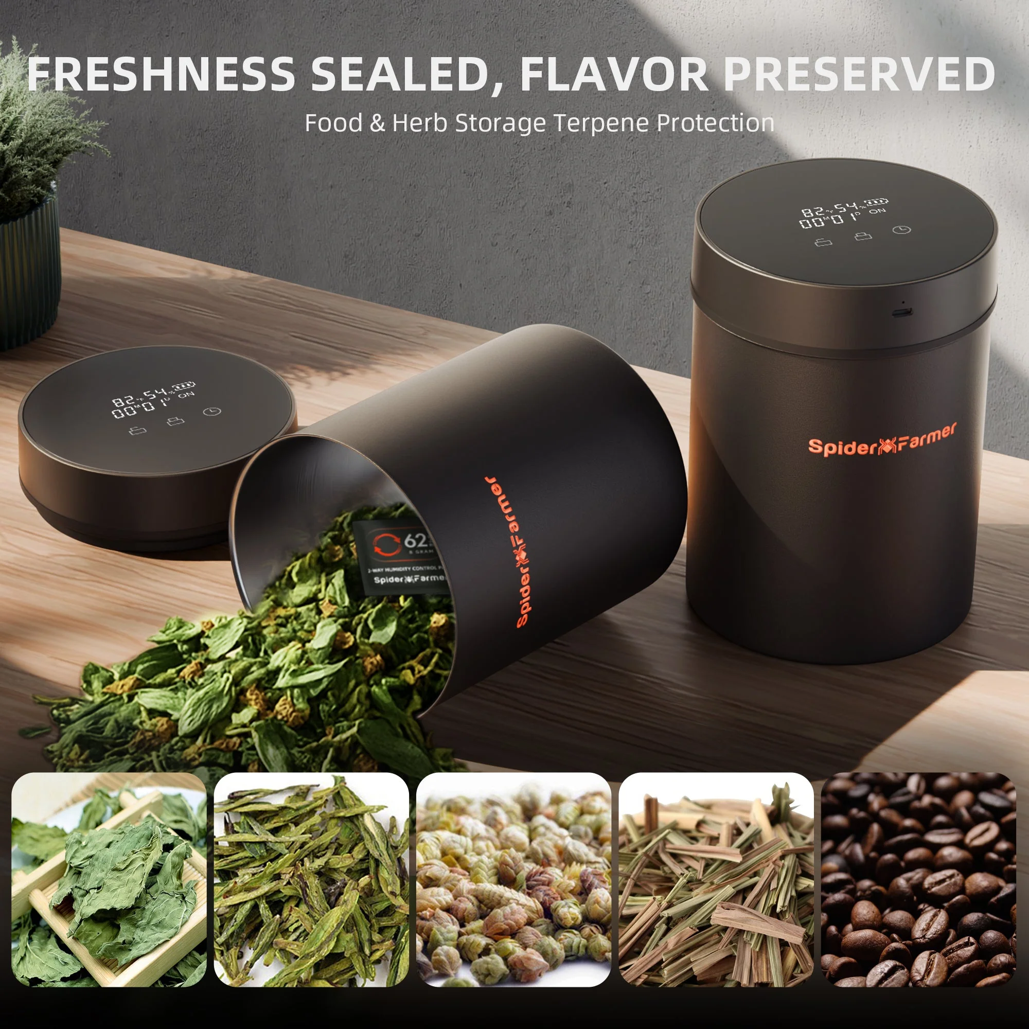 Spider Farmer 2L Auto-Cure Smart Jar | Portable Vacuum Seal Curing Jar with Smart Lid | 4 Pcs 2-Way 62% Humidity Packs | Wide Mouth and Flat Bottom | Curing and Fresh Storage for Coffee, Herb, Mushrooms,Spices, Flower,Foods - Image 4