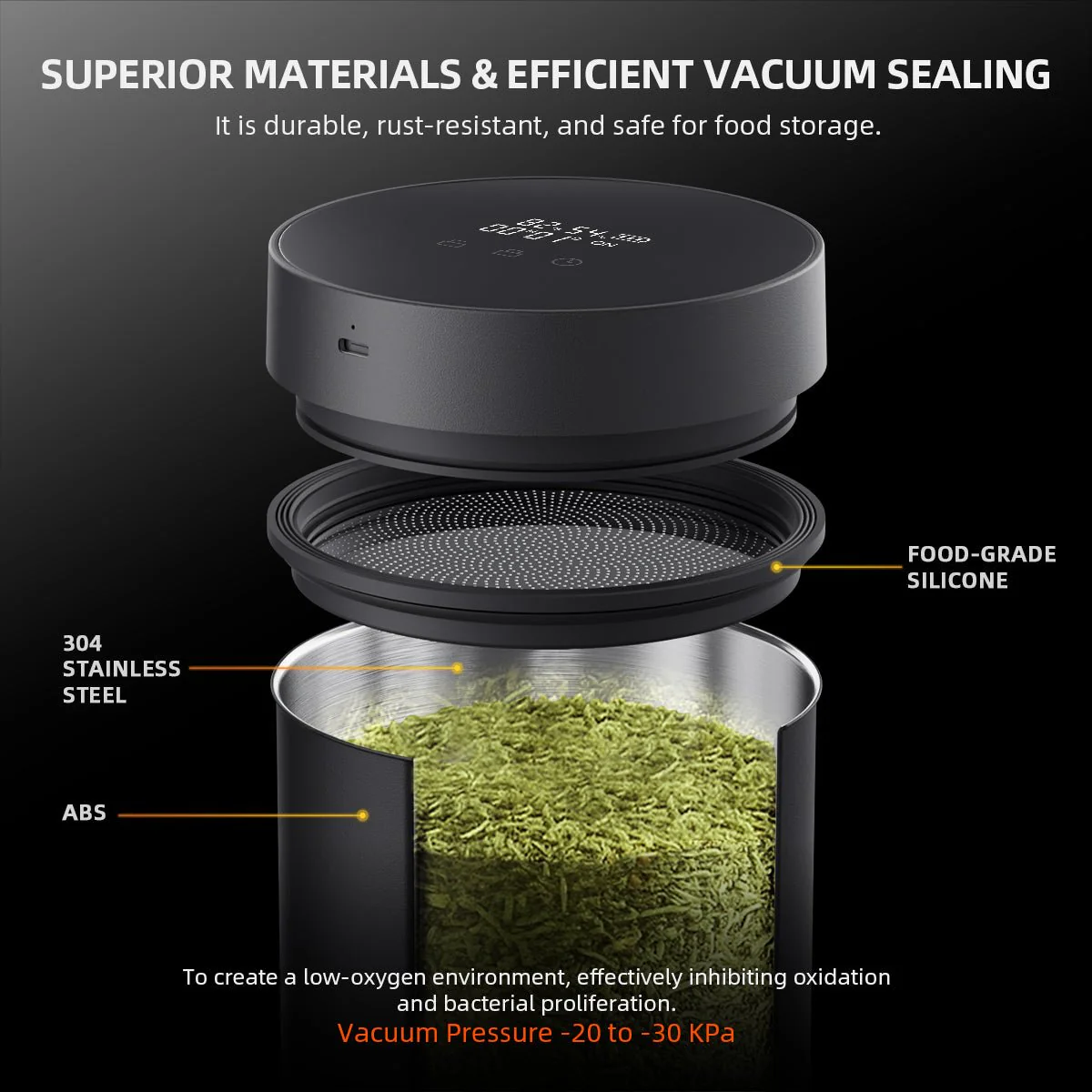 Spider Farmer 2L Auto-Cure Smart Jar | Portable Vacuum Seal Curing Jar with Smart Lid | 4 Pcs 2-Way 62% Humidity Packs | Wide Mouth and Flat Bottom | Curing and Fresh Storage for Coffee, Herb, Mushrooms,Spices, Flower,Foods - Image 5