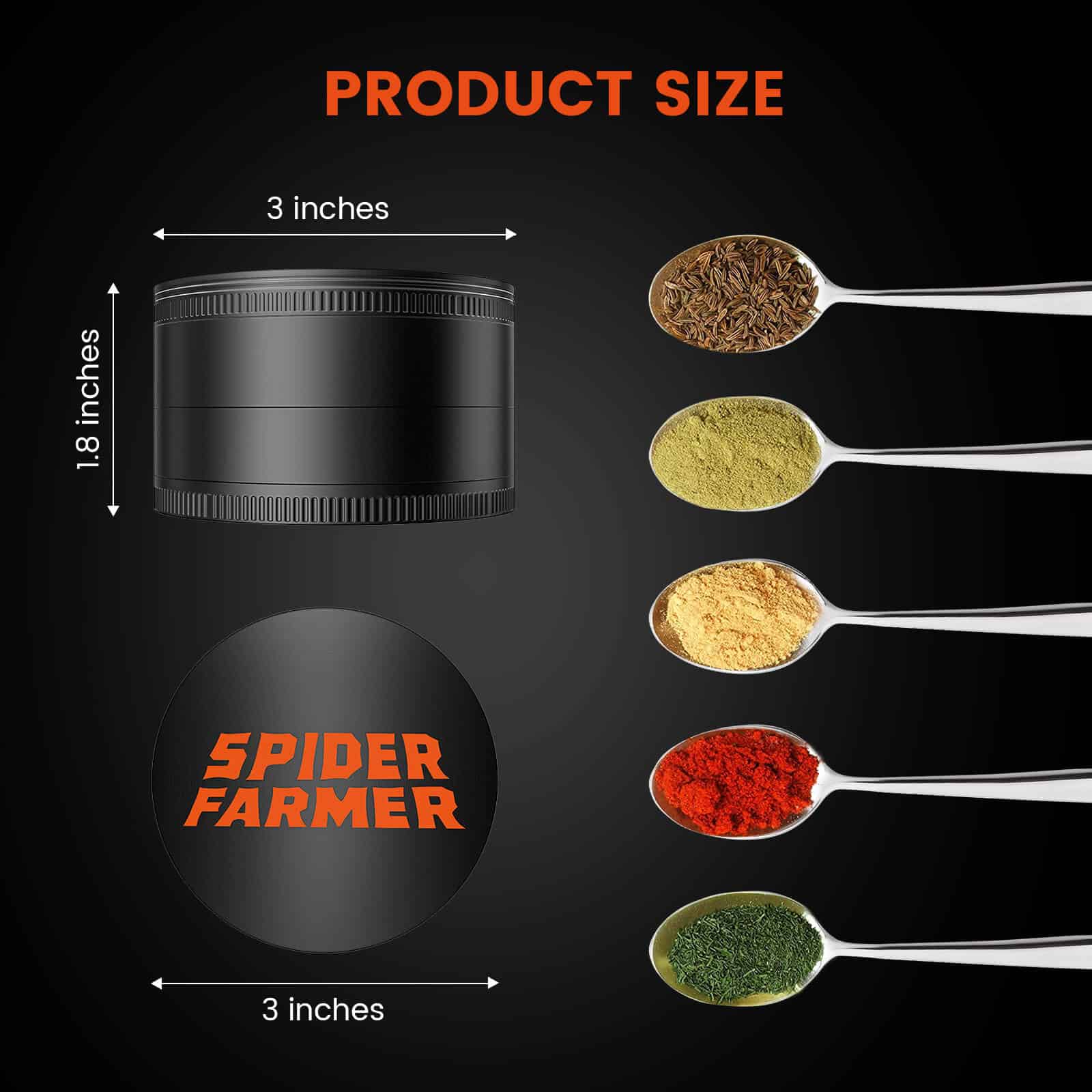 Spider Farmer 3″ Spice Pepper Grinder – 4-Piece Metal Grinder with Magnetic Lid - Image 3
