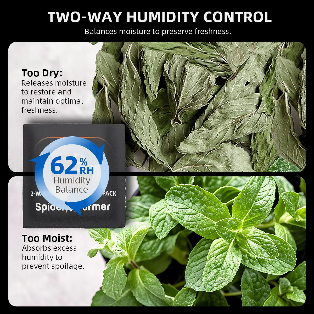 Spider Farmer 62% RH 8g 2-Way Humidity Control Packs | 10 Packs | Each for Storing 1 oz | Moisture Balance for Herbs, Cigar, Food & Wood Products Fresh Storage | Great for Small Storage Containers, Mason jars - Image 4