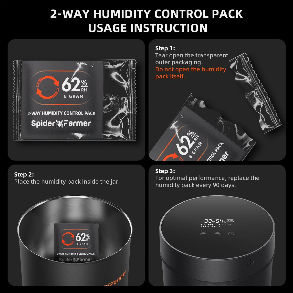 Spider Farmer 62% RH 8g 2-Way Humidity Control Packs | 10 Packs | Each for Storing 1 oz | Moisture Balance for Herbs, Cigar, Food & Wood Products Fresh Storage | Great for Small Storage Containers, Mason jars - Image 5