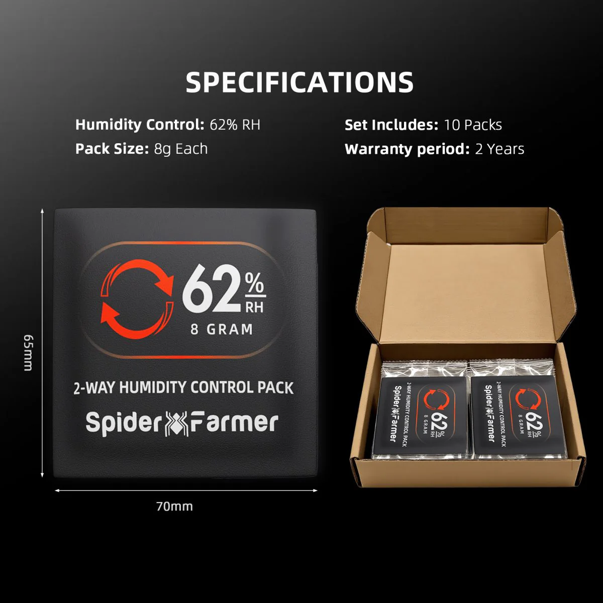 Spider Farmer 62% RH 8g 2-Way Humidity Control Packs | 10 Packs | Each for Storing 1 oz | Moisture Balance for Herbs, Cigar, Food & Wood Products Fresh Storage | Great for Small Storage Containers, Mason jars - Image 9