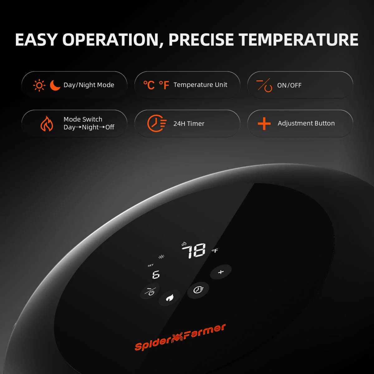 Spider Farmer Grow Tent Heater – Smart Temperature Control,10-Level PTC Heating,Day/Night Auto Settings,24H Timer, Safe Indoor Plant Heater for Grow Rooms - Image 10