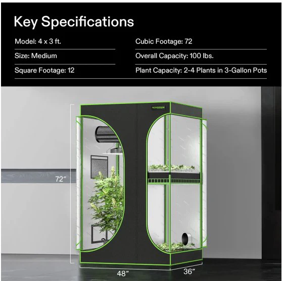 Vivosun 2-in-1 Mylar Grow Tent 4x3 with Multi-Chamber, 48″ x 36″ x 72″ - Image 3