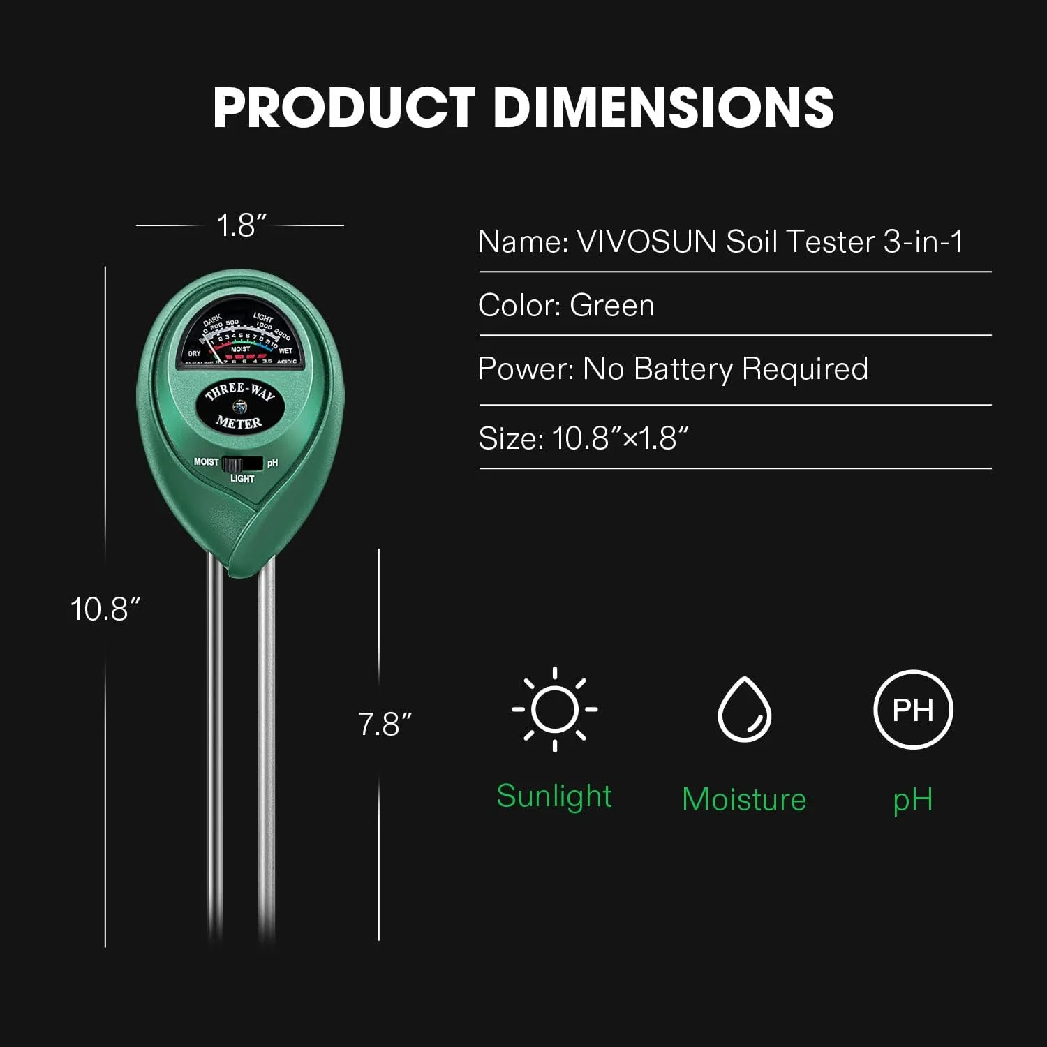 Vivosun 3-in-1 Soil Tester - Image 3
