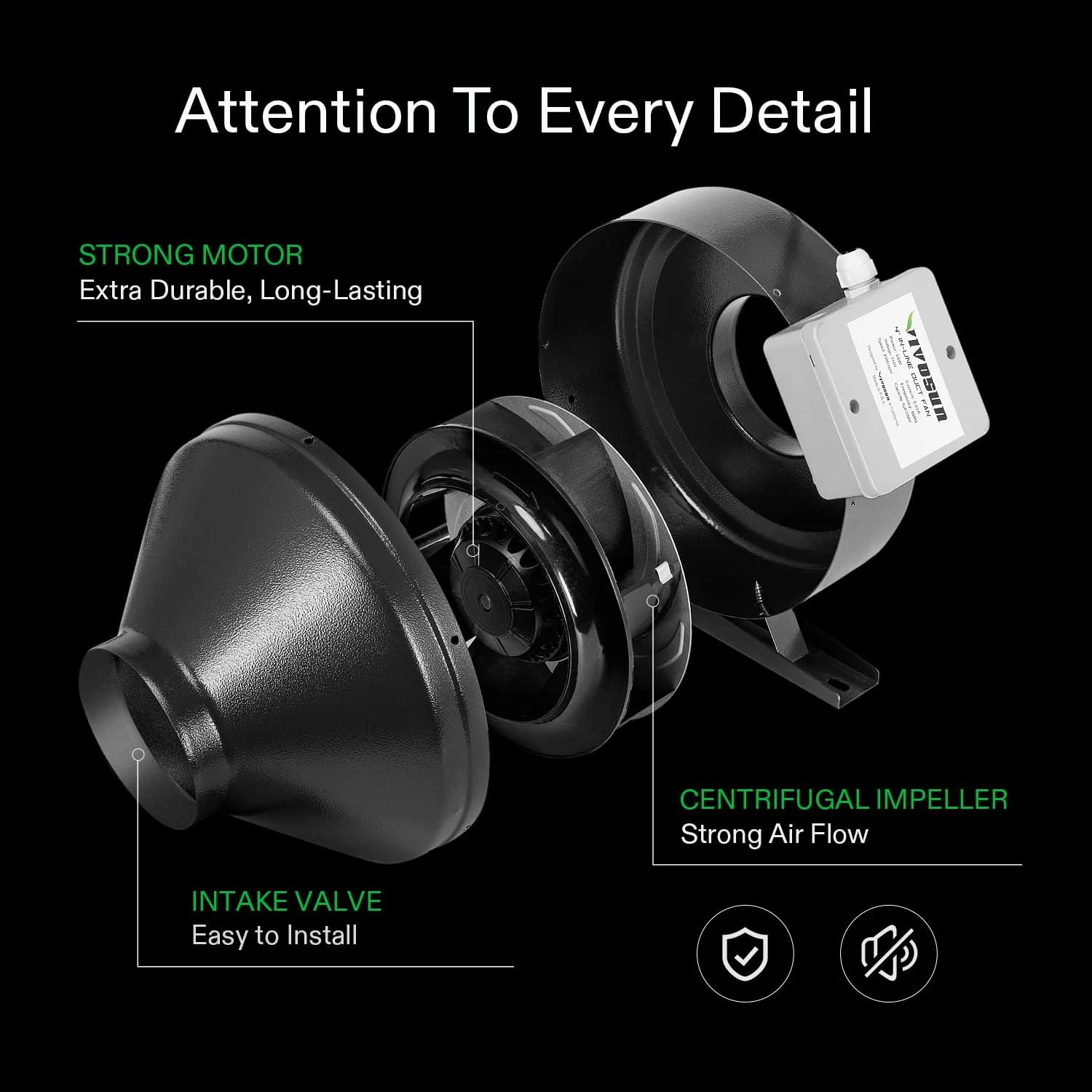 Vivosun CFM Inline Duct Fan Kit with Carbon Filter and Ducting - Image 3