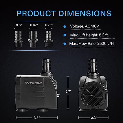 VIVOSUN 660GPH Submersible Water Pump 2500L/H 30W Aquarium Pump - Image 2