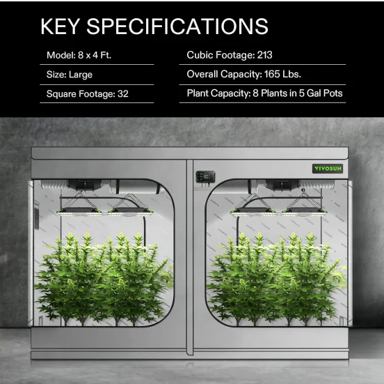 Vivosun 8x4 Mylar Grow Tent with 19mm Poles, 96" x 48" x 80" - Image 4