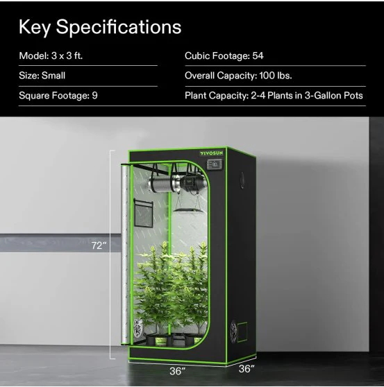 Vivosun Mylar 3x3 Grow Tent, 36″ x 36″ x 72″ - Image 3