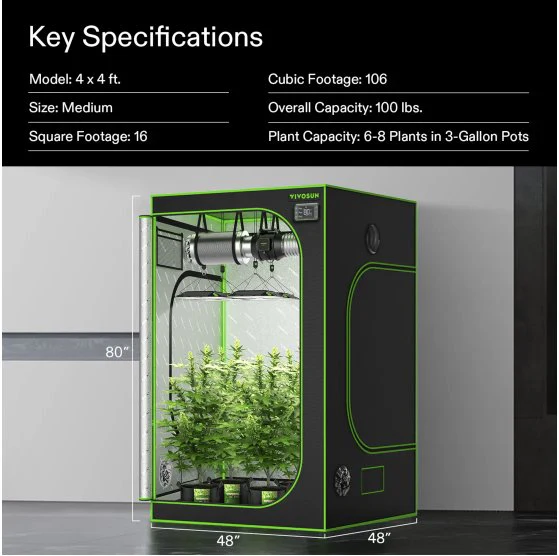 Vivosun Mylar 4x4 Grow Tent,  48″ x 48″ x 80″ - Image 3