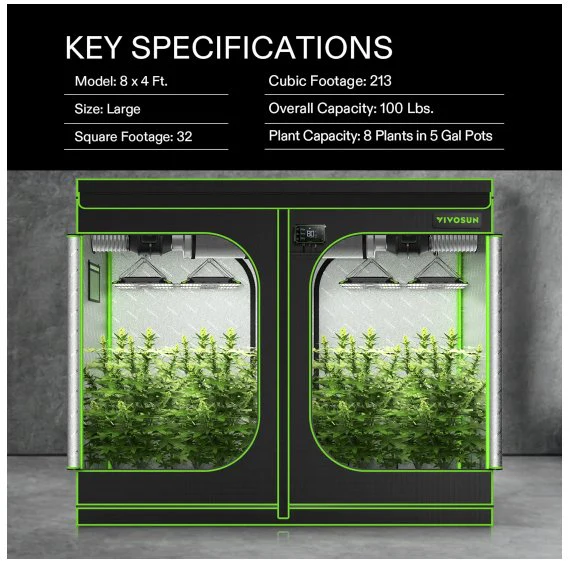 Vivosun Mylar 8x4 Grow Tent, 96″ x 48″ x 80″ - Image 2