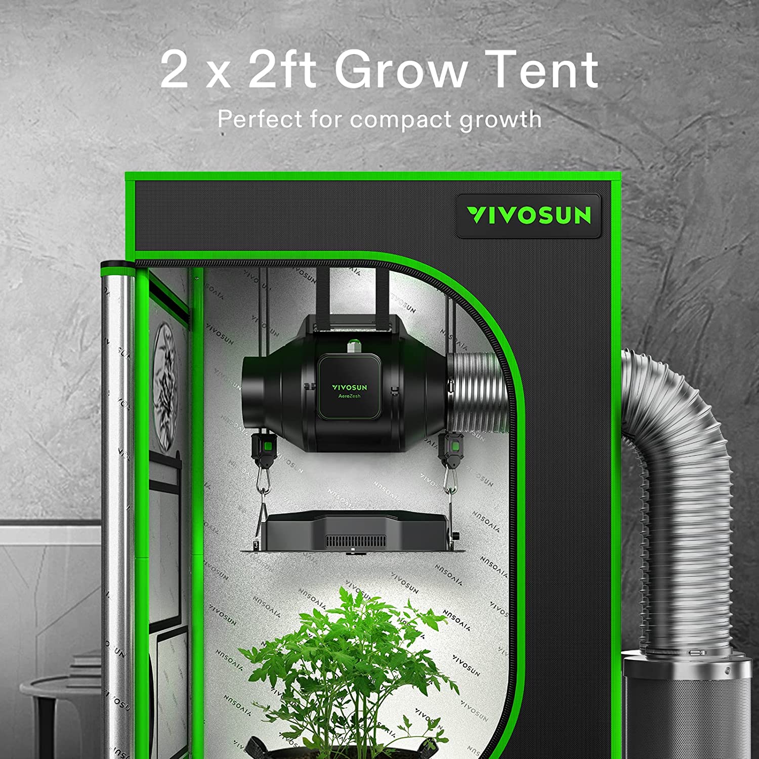Vivosun Mylar Grow Tent, 24″ x 24″ x 36″ - Image 2